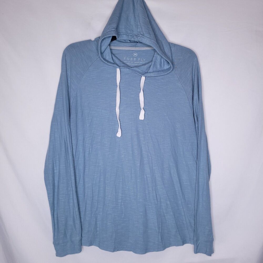 Free Fly Hooded Shirt Womens Medium Blue Long Sleeve Bamboo